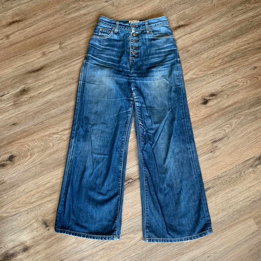 Eve Denim The Charlotte Culotte High Rise Wide Leg Jeans Blue Size 26 Button Fly